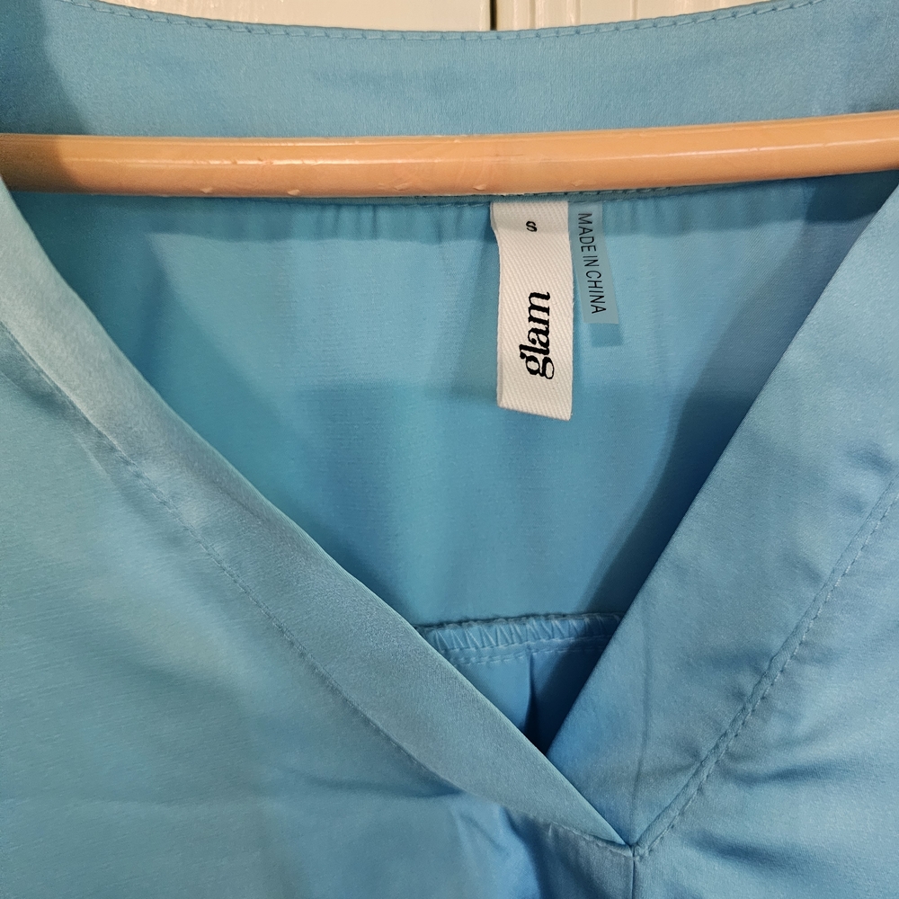 Glam Blue Boxy Blouse with Mandarin Collar - Picture 3 of 3